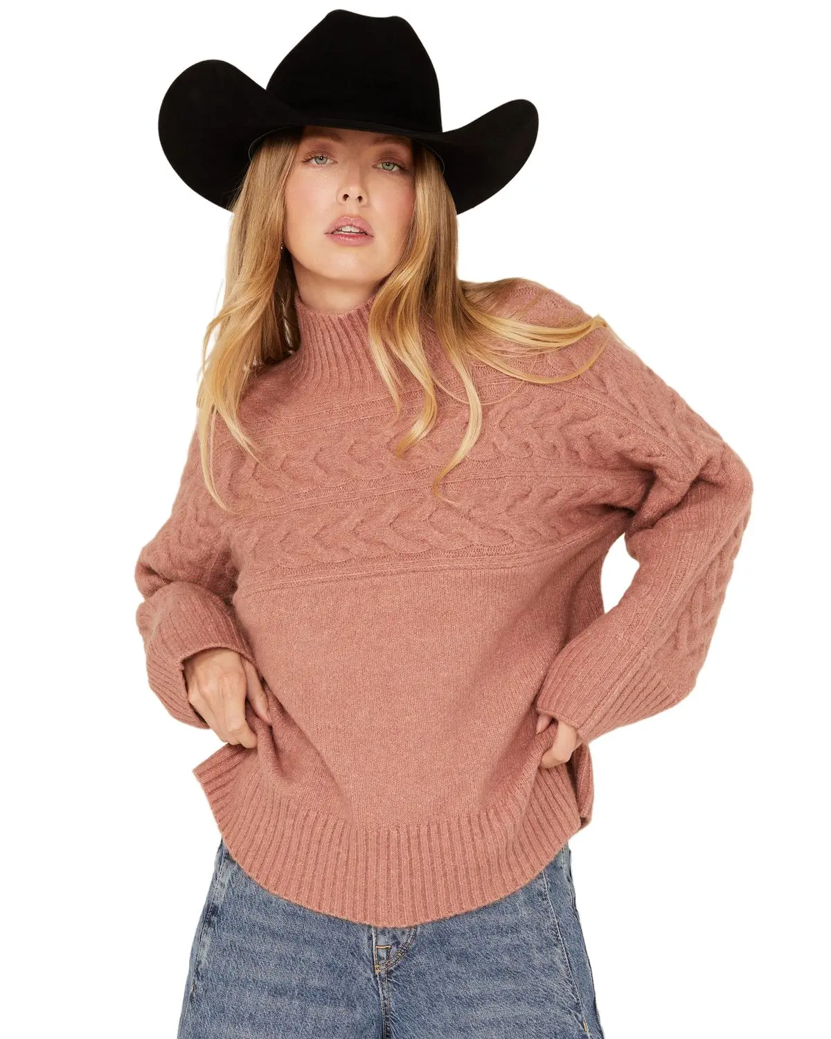 Cleo + Wolf Women's Women'S Mock Neck Pullover Cable Knit Sweater - Clho24sw96-Pch