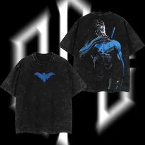 SuperStyle Men's Teen Titans #44 Grayson Nightwing (Robin Hood #1) Hero Verse Comic Double-Printed Oversize Lightweight Acid-Washed Classic Soft Seamless Fabric Apparel, Unisex TV Series Graphic Streetwear T-Shirt