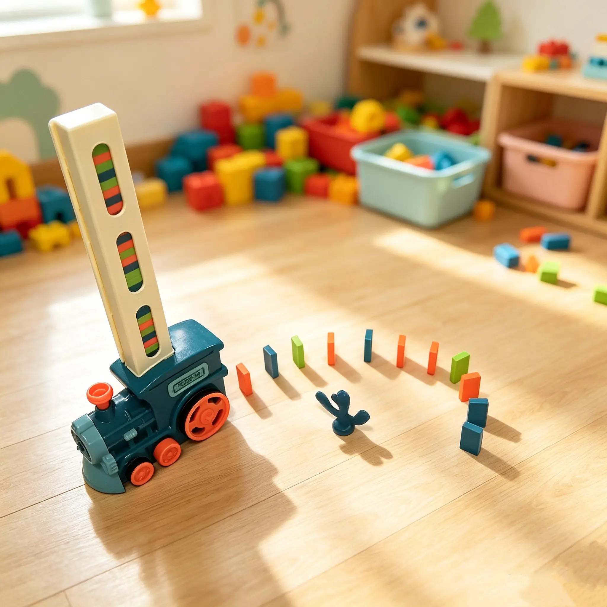 Automatic Domino Laying Train Toy, Kids Creative Domino Blocks Stacking Game With Colorful Lights & Simulated Sound, Educational Interactive Toy For Toddlers Ages 3, Perfect Birthday Halloween Christmas Party Gifts