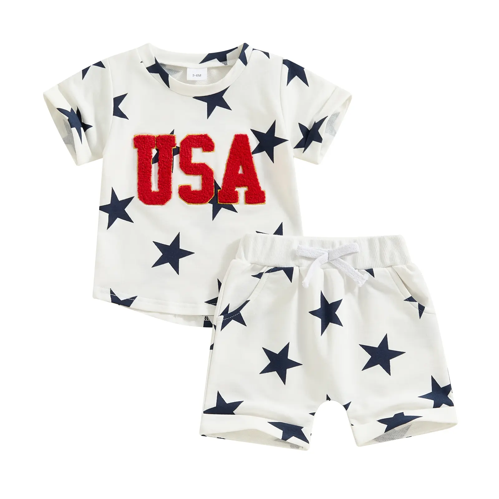 Babamoon Toddler Baby Boy 4th of July 2-Piece Outfit - USA Letter Print Short Sleeve T-Shirt, Stripe Star Shorts, Patriotic Summer Clothes, Toddler Style, Quick Dress & Go