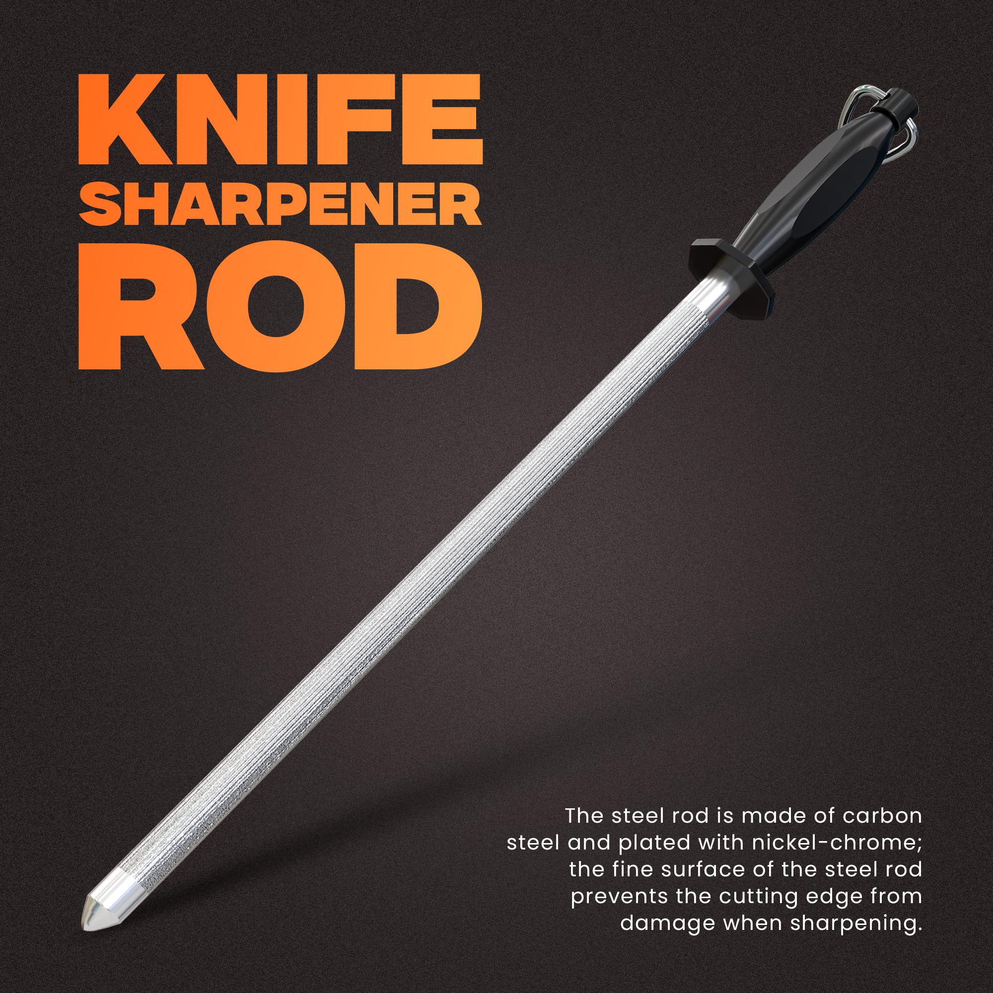 Kichly Carbon Steel Knife Sharpener Rod - Kitchen Tool for Home Users to Keep Knives Razor Sharp