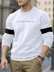 Men's Casual Knitted Long Sleeve Crewneck Letter Print Pullover Hoodie, Knitwear, Fitted Polyester Fabric, Fall & Winter Outdoor Warm Sweatshirt, Stylish Men's Clothing