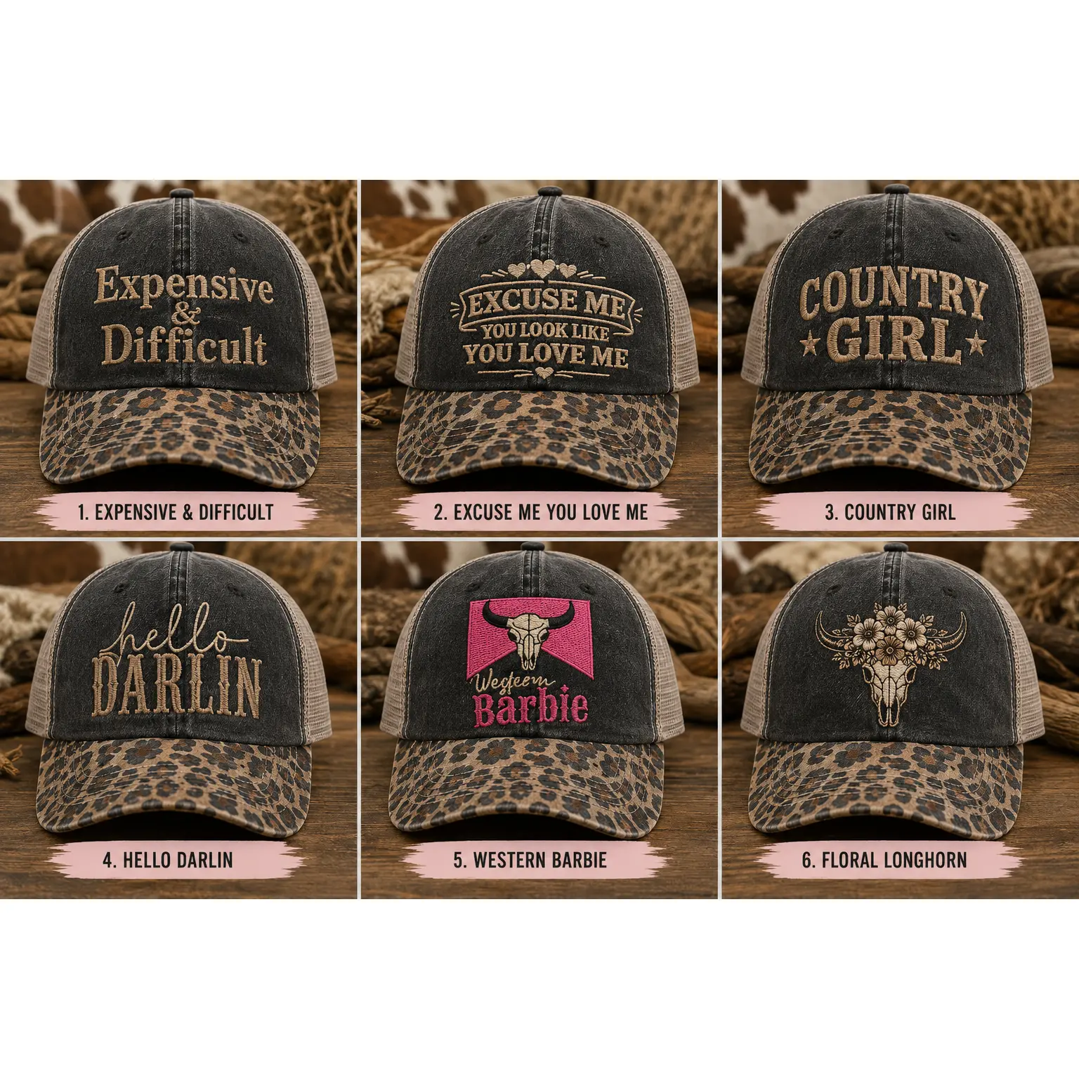 Western Leopard Bill Hat Collection