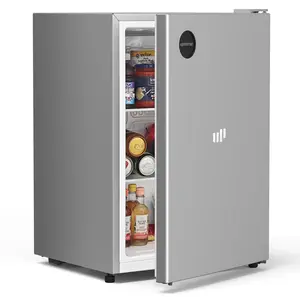 Upstreman 2.5 Cu.Ft Sleek Stainless Steel Mini Fridge with LED Light, Energy Star Certified, Adjustable Temperature Thermostat, Reversible Door, Compact Refrigerator for Office, Dorm (CR26) Door Bins