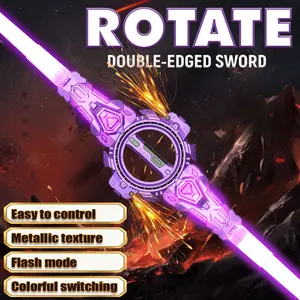 Cyberpunk rotating light-up lightsaber toy, 31 inches, with sound, light, and smoke effects, multi-color flowing lights, Type-C charging, suitable for parties, cosplay, and display, immersive neon design.