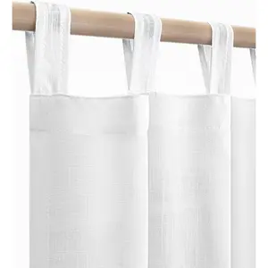 KOUFALL White Linen Sheer Curtains 84 Inches Long, Tab Top Tie Loop Boho Farmhouse Cotton Curtains for Bedroom Living Room 2 Panels