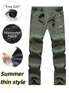 Outdoor Function Fleece Pants, Soft Shell Colorblock Waterproof Windproof, Knee Reinforced, Multiple Zip Pockets, Belt Included