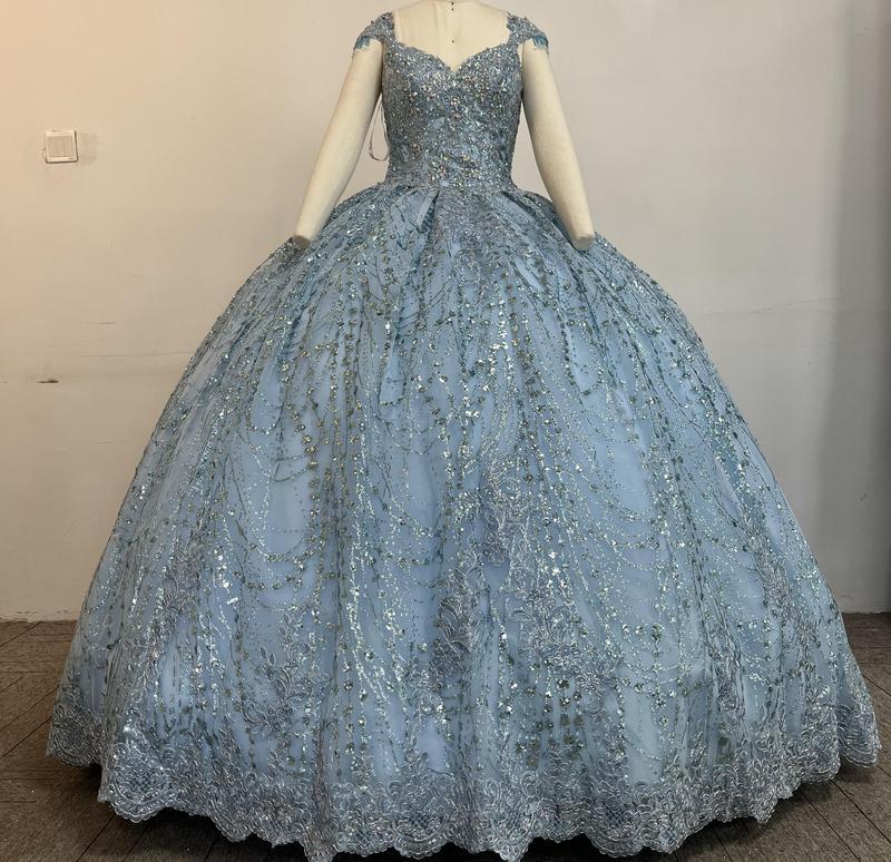 NO.4 Floral Patterned Glitter Quinceañera Dress Burgundy/Gold L.blue Blush Ball Gown Dress