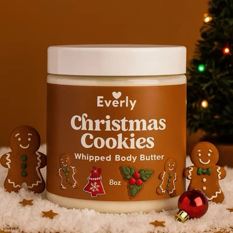 Everly Christmas Cookies Whipped Body Butter 8oz - Festive Gingerbread Scented Moisturizer for Soft Skin