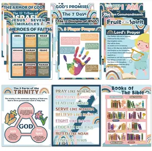 Boho Bible Posters for Classroom Religious Posters 14 x 11 in Rainbow Books of The Bible Bulletin Board Ten Commandments Poster Christian Wall Decor for Sunday School VBS Decorations Supplies