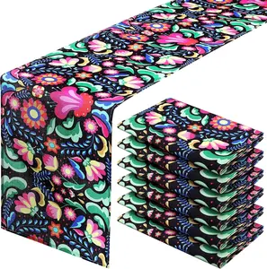 6 count Mexican Fiesta Table Runners 13 x 72 Inches Cinco De Mayo Table Cloth Day of The  Rural Linen Table Runner for Dining Kitchen Mexican Party Decorations