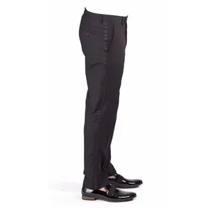 Slim Fit Black Tuxedo Pants Satin Side Line Flat Front No Pleats Formal Wedding Trousers