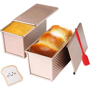 Pullman Loaf Pan with Lid, 2 Pack 1 lb Dough Capacity for Homemade Bread, Non-stick Corrugated Carbon Steel Bread Toast Box with Cover for Bakeware, Sandwich & Toast Oven Baking,