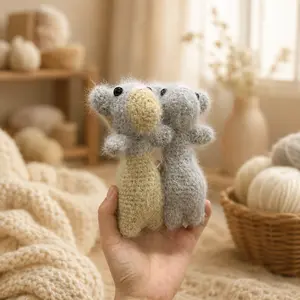 Handmade Fuzzy Mouse Crochet Plush, Cute Amigurumi Animal Doll, Room Decor, Birthday Gift for Kids