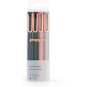 Poppin Fineliner Felt Tip Pens, Smooth Flow, Long Lasting Black Ink, Fine Point Tip, Ideal for Writing, Journaling, Sketching, Assorted Colors, Set of 4 (Assorted Velvet)