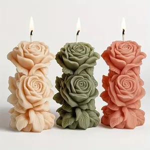 1/3 Piece Set - 3D Rose Pillar Scented Candle Mold - Handmade Beautiful Fragrance Stones and Soaps, Home Decoration and Wedding Party Supplies!