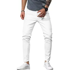 HUNGSON Men's Slim-Fit Basic Elastic Cotton Denim Pants - Comfy Skinny Jeans with Pockets, Stretch Fabric, Plain Stylish Streetwear Trousers