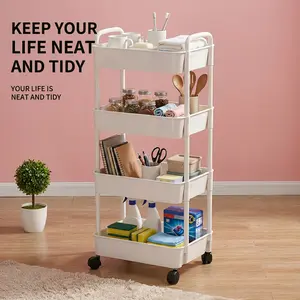 Multi-Tier Floor-Standing Storage Cart — Movable, Reinforced, and Versatile — Ideal for Bookshelves, Kitchens, and Bathrooms (Cream Style)