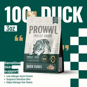 Prowwl Freeze-Dried Duck Cubes - 100% Natural Meat, High Protein, Grain-Free, Gluten-Free, Supports Sensitive Skin & Tear Stains