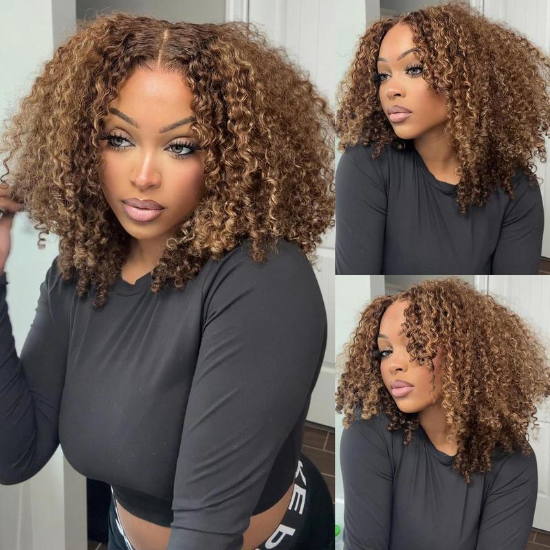 Ombre Highlight Wear and Go Glueless Wig Kinky Curly 4/27 Honey Blonde Glueless Wigs Human Hair Pre Plucked Pre Cut 7x5 Lace Frontal Ready to Wear Wig