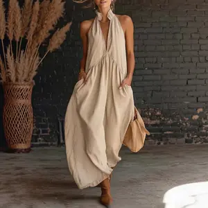 2026 Minimalist Halter Neck Maxi Dress |   Casual Loose Fit Pocket Dress |   Effortless Summer Outfit for Women # MaxiDress # HalterNeckDress # BohoFashion # SummerDress # CasualDress # WithPockets # DressesForWomen # Outfit of the Day.