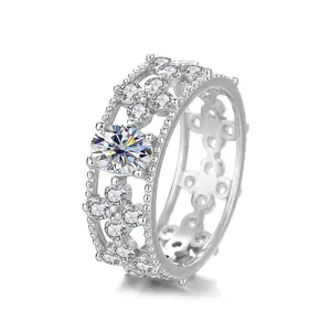 Synthetic Moissanite Ring with a Round Cut Stone for Women, Caroline Style Fashion Engagement Jewelry for Adults
