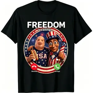 Freedom Is Calling John Pork & Tung Tung Sahur Funny 4th Of July Patriotic Meme T-Shirt