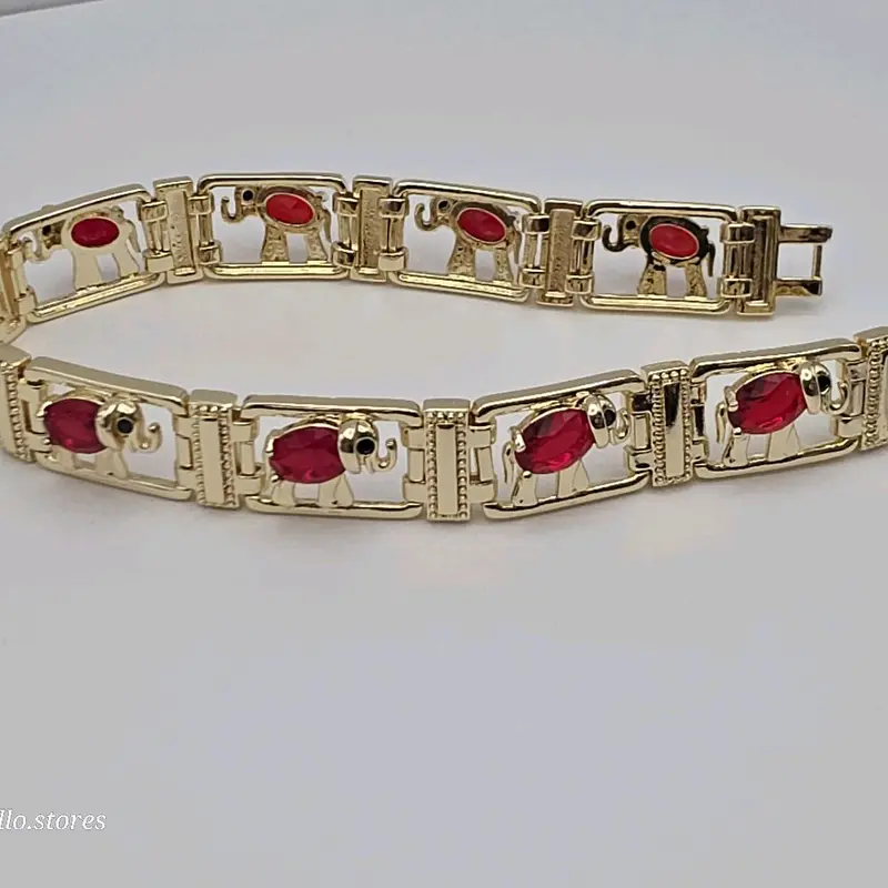 ELEPHANT'S Beautiful Bracelet, 7½ Inch Gold-Plated, Available in RED color