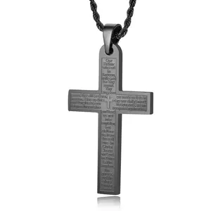 Stainless Steel Lord's Prayer Cross Necklace for Men Women 18-24 Inches Adjustable Length Religious Jewelry Gift
