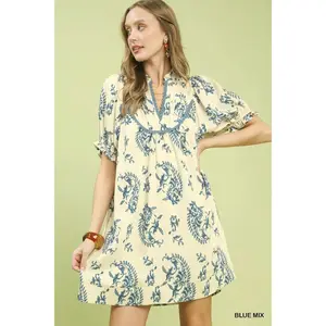 Umgee Mix Paisley Scallop Trim Dress