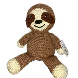 Sully the Sloth - Brown and Cream Handmade Crocheted Sloth Plushie with Brown Eyes