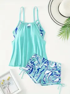 Summer Two Pieces Swimsuits Woman Print Swimwear Female Tankini Sets Beachwear High Waisted Bathing Suit Sports Women Bathers SummerVibes