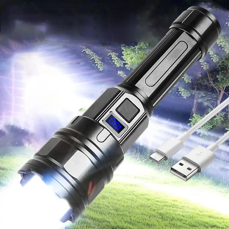 High Power Rechargeable Flashlight, 1 Set 3 Modes Zoom Long Range Flashlight with Large Battery, Household Lighting Flashlight for Outdoor Camping & Fishing