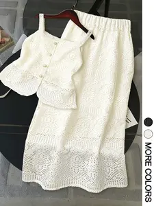 2-Piece Summer Slim Outfits for Women, Elegant Lace Cami Top and High Waist Skirt Set, Casual Vacation Party Wear, Womenswear