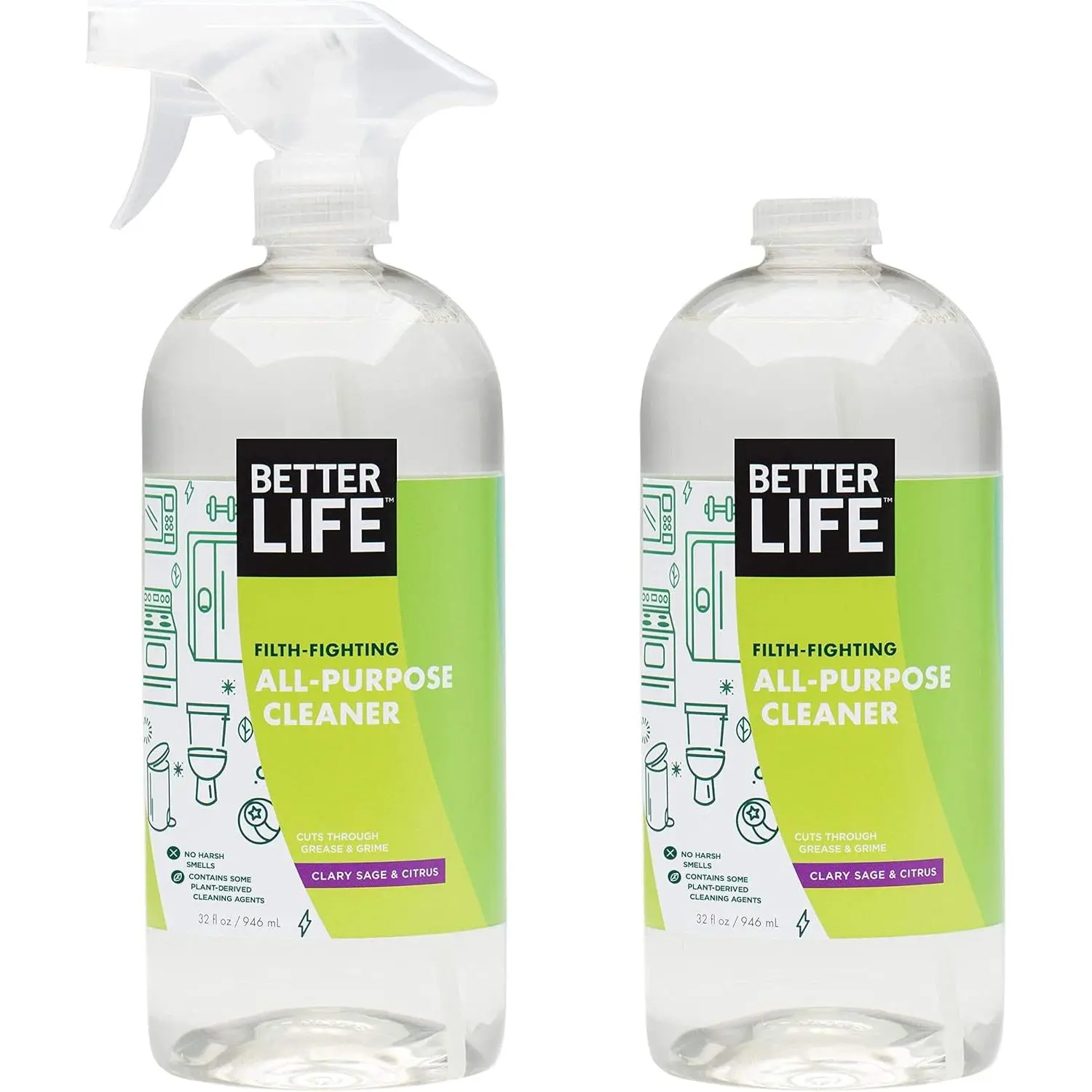 All Purpose Cleaner - Multipurpose Home and Kitchen Cleaning Spray for Glass, Countertops, Appliances, Upholstery & More - Multi-surface Spray Cleaner - 32oz (Pack of 2) Clary Sage/Citrus