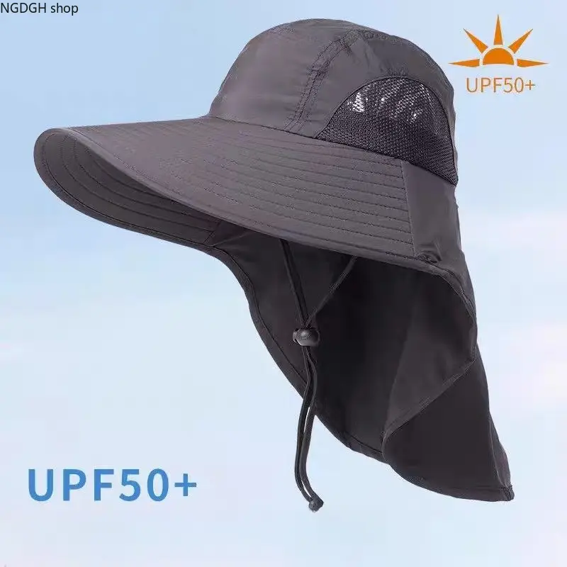 Men's Wide Brim Bucket Hat with Neck Flap, UPF 50+ Sun Protection, Lightweight, Adjustable, Foldable, Breathable Mesh for Hiking & Beach, Adjustable Sunscreen Hat, Beach Hat
