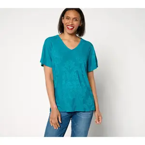 Denim & Co. Knit Raglan Flutter-Sleeve V-Neck Top