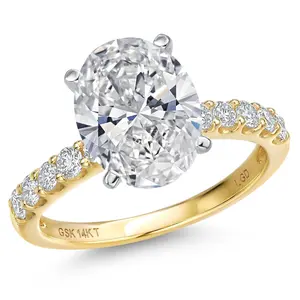 Gem Stone King 1.38 to 5.38 Cttw IGI Certified Lab Grown Diamond 2-Tone 14K White and Yellow Gold Engagement Wedding Ring for Women | Oval Cut | D-E Color | VS1-VS2 Clarity