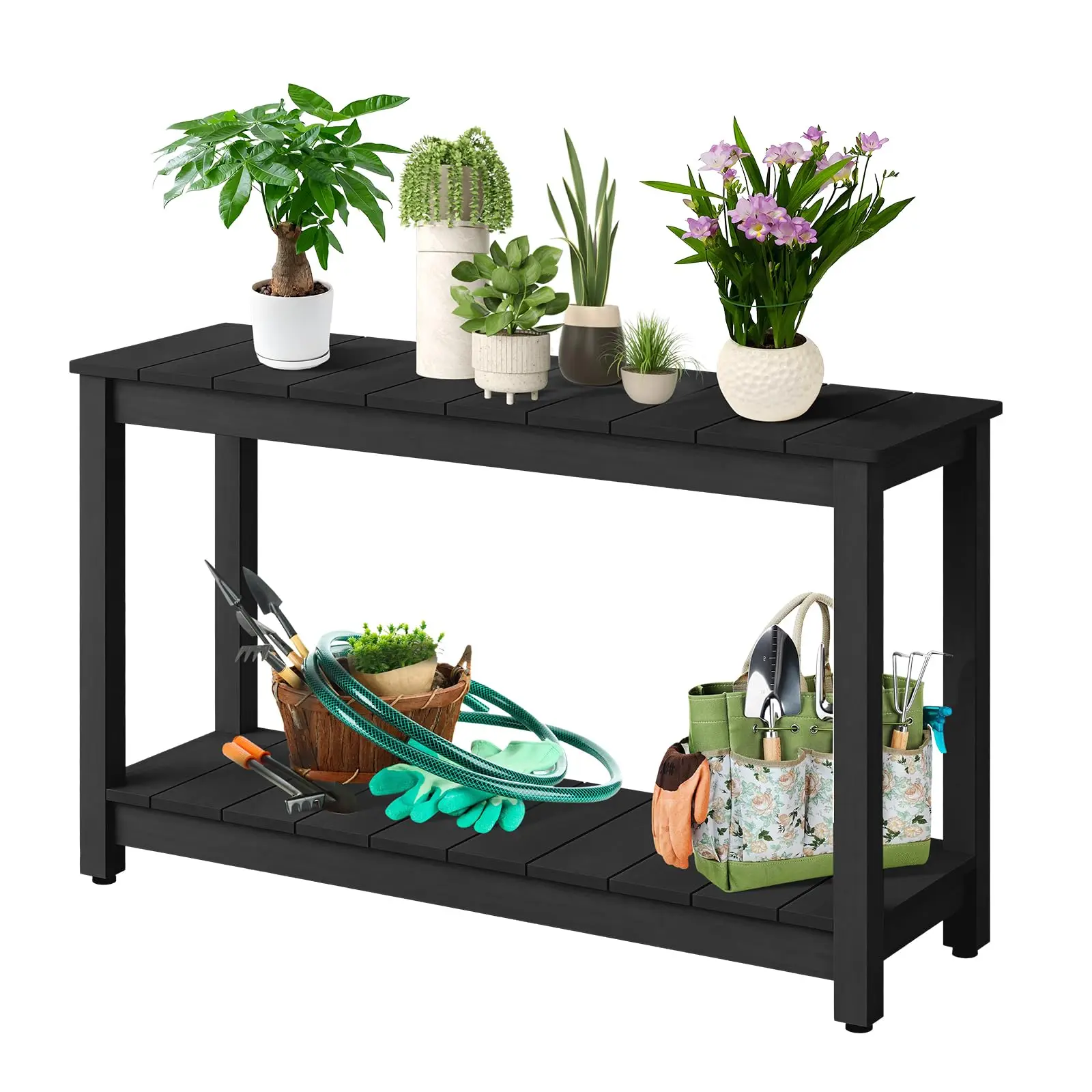 48-inch Outdoor Console Table - Waterproof 2-Tier Patio Table with Adjustable Feet, All-Weather Entryway and Bar Table for Patio, Porch, Backyard