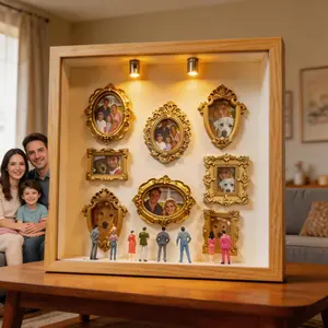 DIY Mini Memory Museum Photo Frame - DIY Shadow Box with Gold Mini Frames & Figures - The Ultimate Personalized Gift for Parents, Couples, and Best Friends