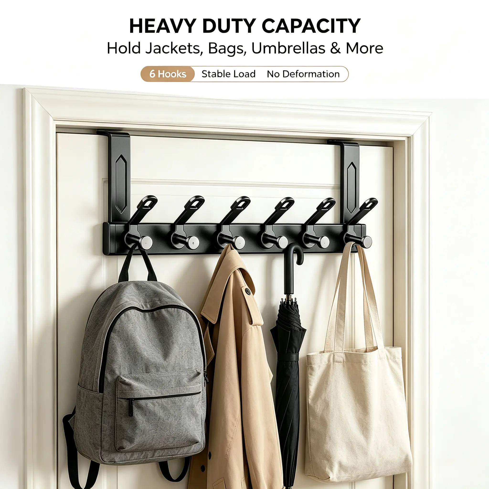 Easy Install Over Door Hanger, No Damage Wall Mount Hook Rack, Multi-Purpose Storage Organizer for Bedroom, Bathroom, Kitchen Hangable