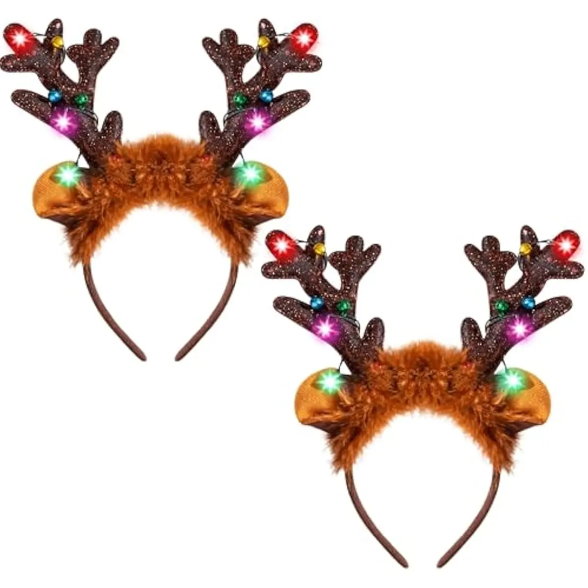 Christmas 2Pcs Light Up Headband, Cute Reindeer Headband with LED Bulbs for Adult Kids Party Favor Supplies Xmas Accessories Christmas Holiday