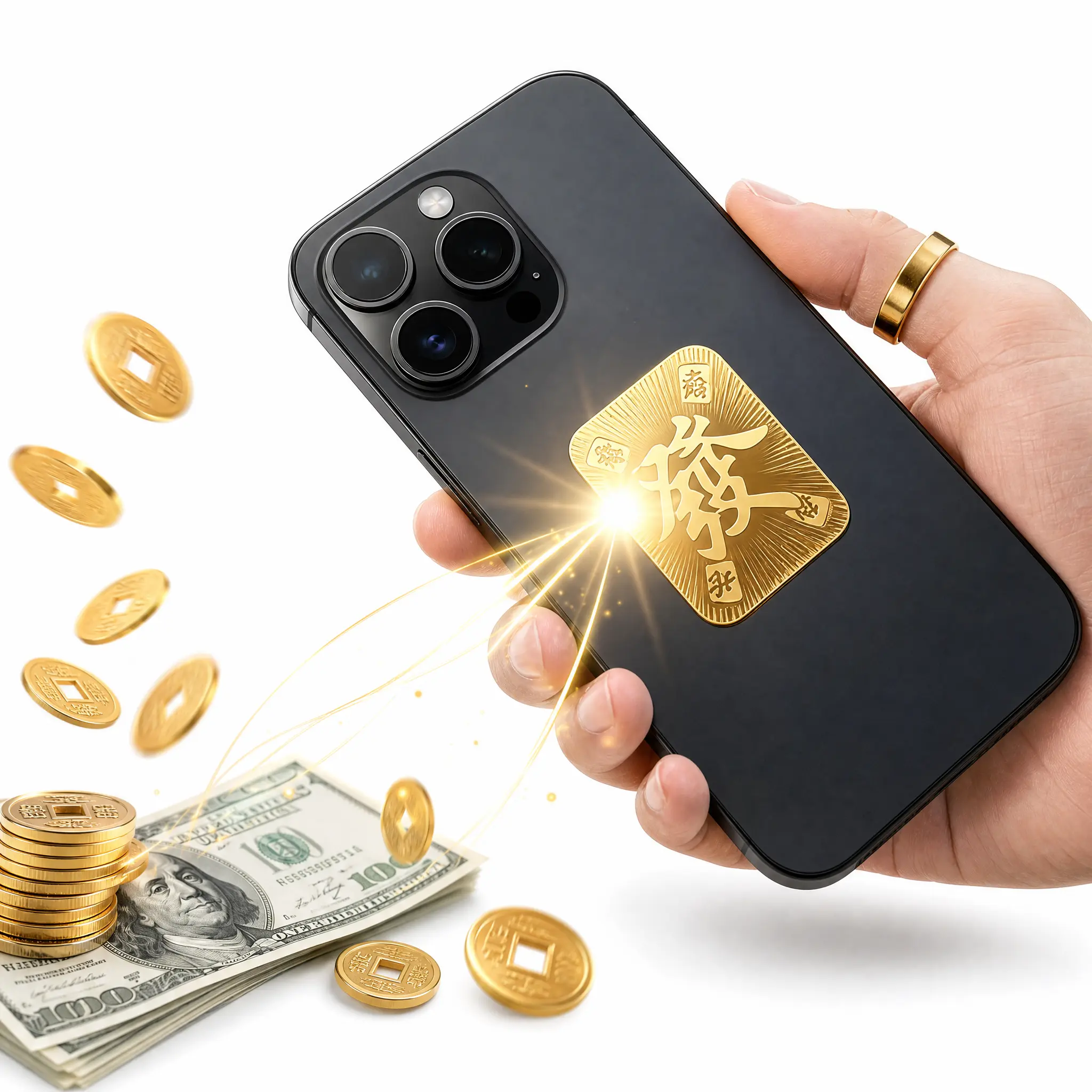 Money Attraction Lucky FA Manifestation Card Feng Shui Wealth Amulet Gold Plated Positive Energy.