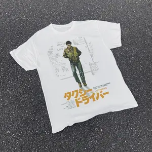Japanese 'Taxi Driver' 1976 Vintage White Tee, Urban Street Style Vintage Graphic Tee Unisex Cotton Top, Y2K Grunge Aesthetic, Trendy T-Shirt, Casual Daily Wear, Gift T-Shirt Top Menswear Womenswear Streetwear