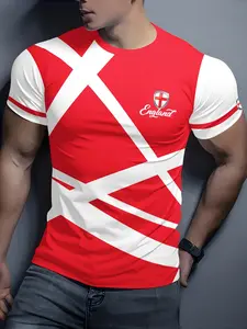 Men's & Teen Sports Football Jersey, England Three Lions Blade Supporter War Shirt, Geometric Colorblock St George Cross Pattern