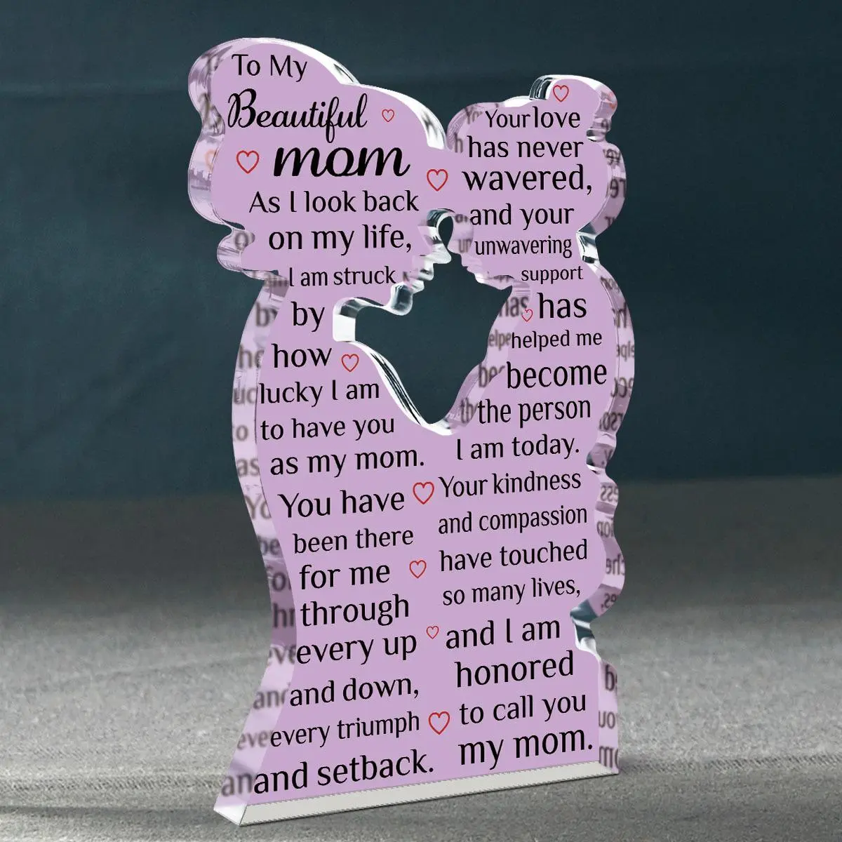 Acrylic Mother & Daughter Hugging Plaque Sign, 1 Count Letter for Mom Pattern Ornament, Perfect Birthday and Mother's Day Gift from Daughter to Mother, Decor