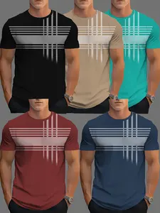 Set of 5 Stylish Short-Sleeve Striped And Checkered T-Shirts for Men Tops