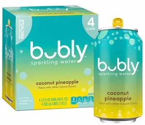 Summer Coconut Pineapple Sparkling Water Beverage, 12 fl oz Cans, 4-Pack | Refreshing Tropical Flavored Carbonated Drink, Zero Sugar