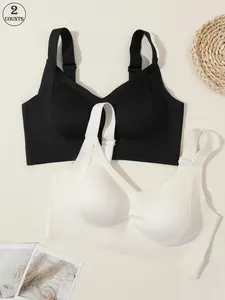 2-Pack Spring New Women's Plus Size Full Coverage Push-Up Bra, Wireless, Adjustable Straps, Seamless, Detachable Pads, Comfortable Casual Wear