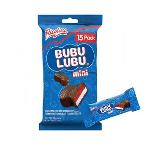 Ricolino Bubu Lubu Chocolate Cover Marshmallow Strawberry Flavored Mexican Candy (15 Count), Sweet, Savory Snack Bonbon Snack Bonbon, Dulces Mexicanos